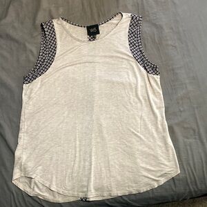 W5 Beige and navy tank with boho trim